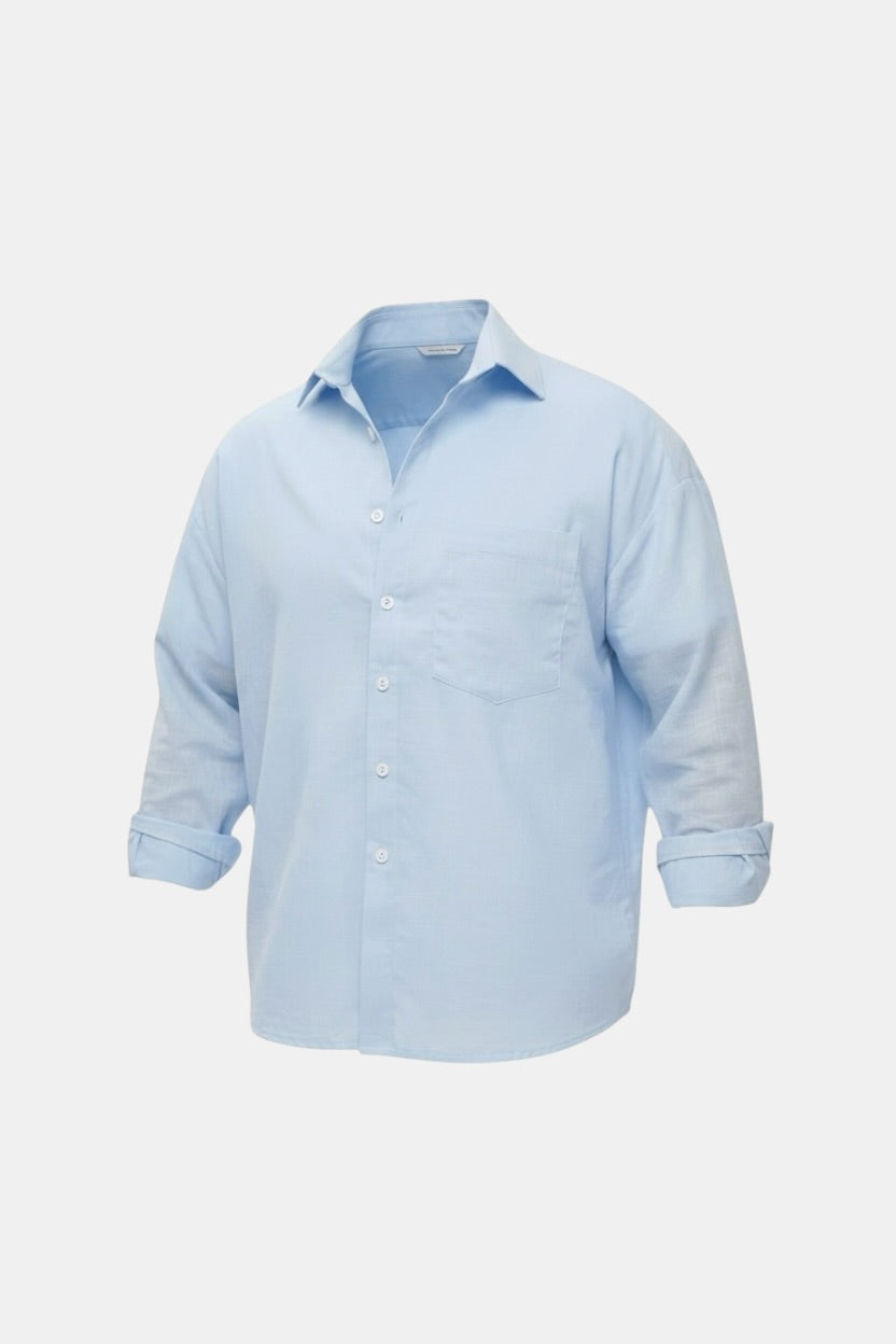 Loose-fitting blue linen shirt